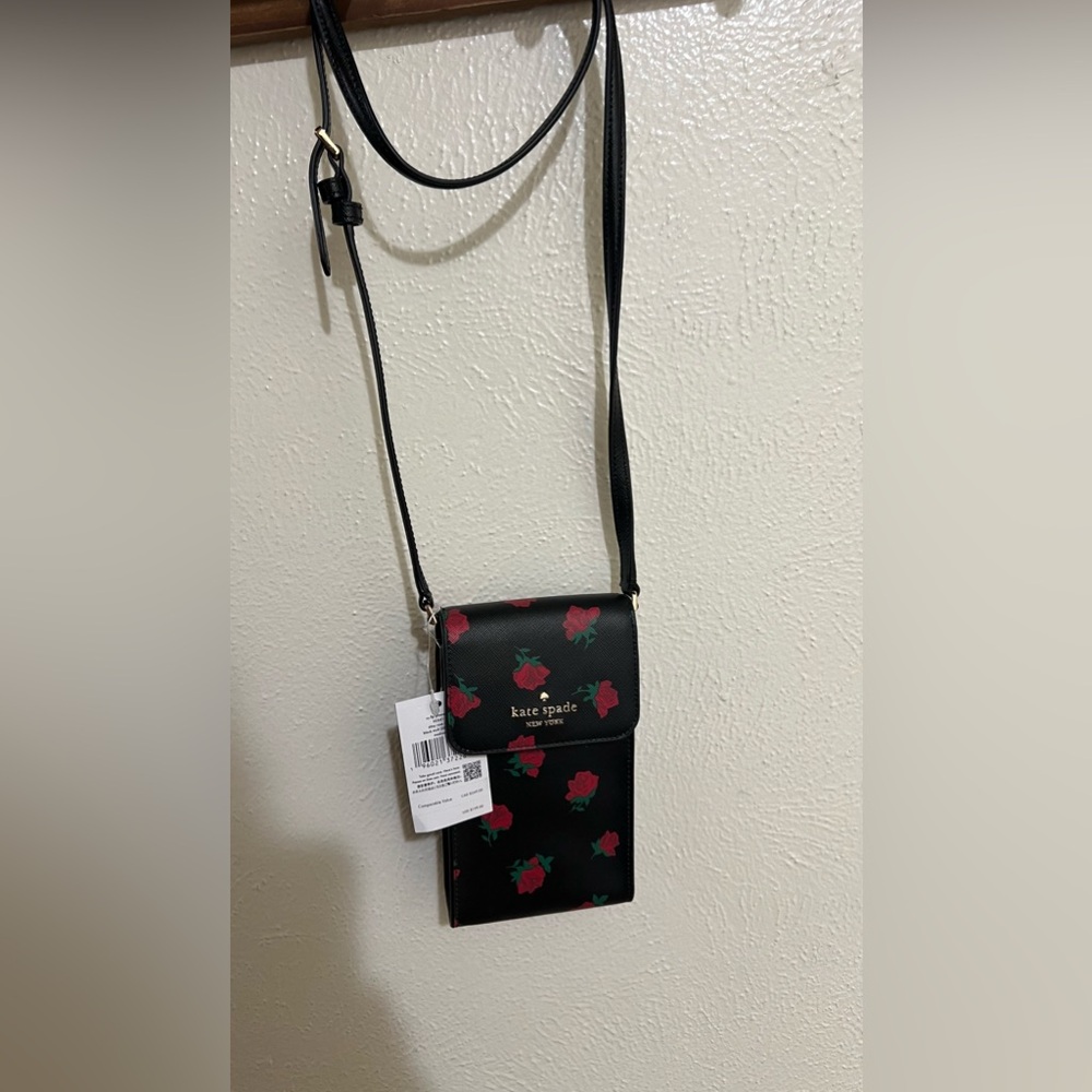 Kate Spade Black Floral Cellphone Crossbody Bag